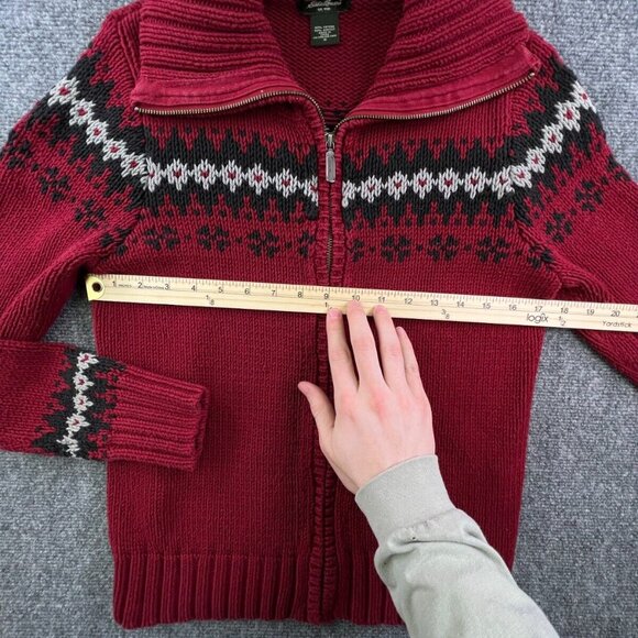 Eddie Bauer Knit Sweater Small Red Full Zip Outdoor Long Sleeve Fair Isle - Picture 3 of 10